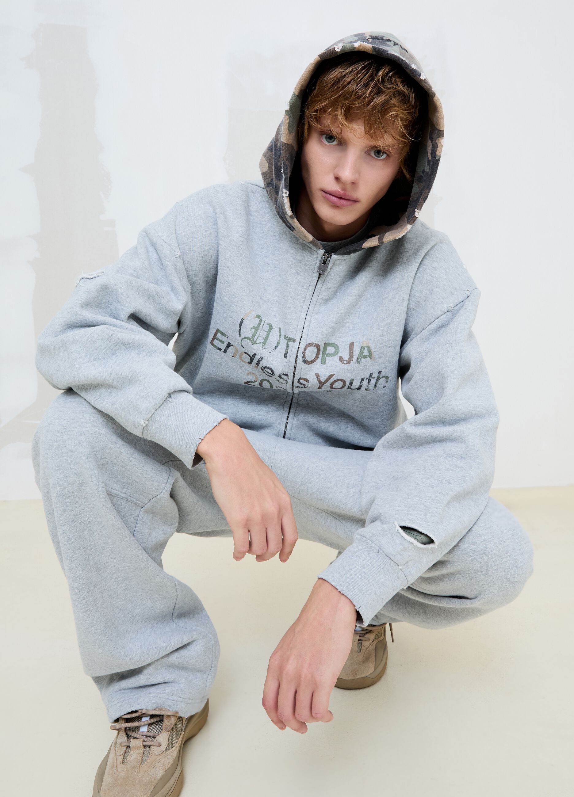 هودي بسحّاب كامل Sunfaded Grey & Camo
