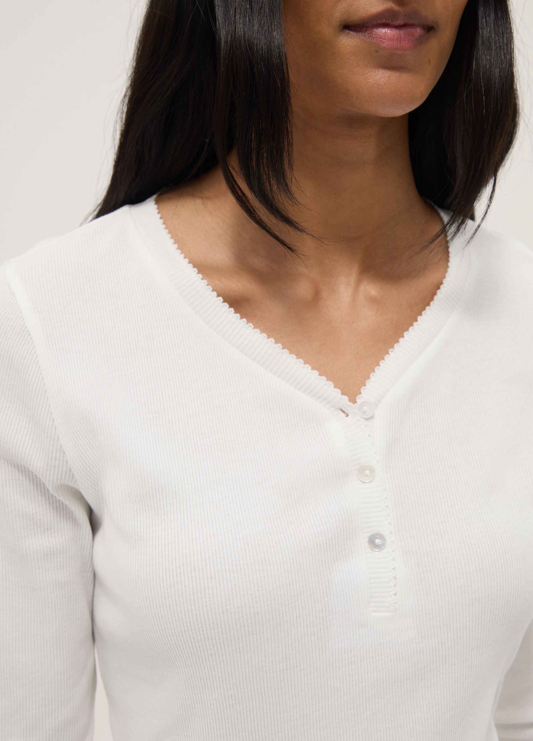 White pure cotton nightshirt regular fit with henley collar