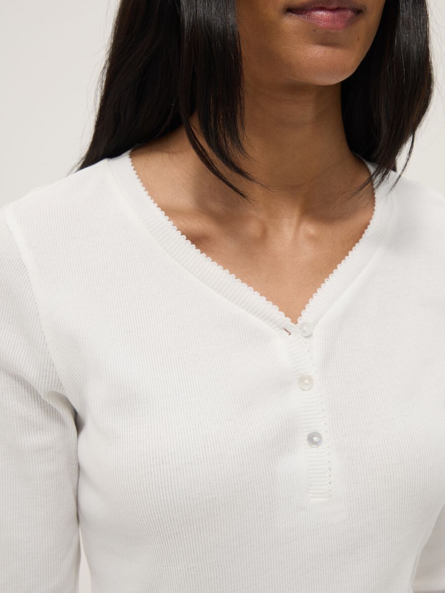White pure cotton nightshirt regular fit with henley collar_3