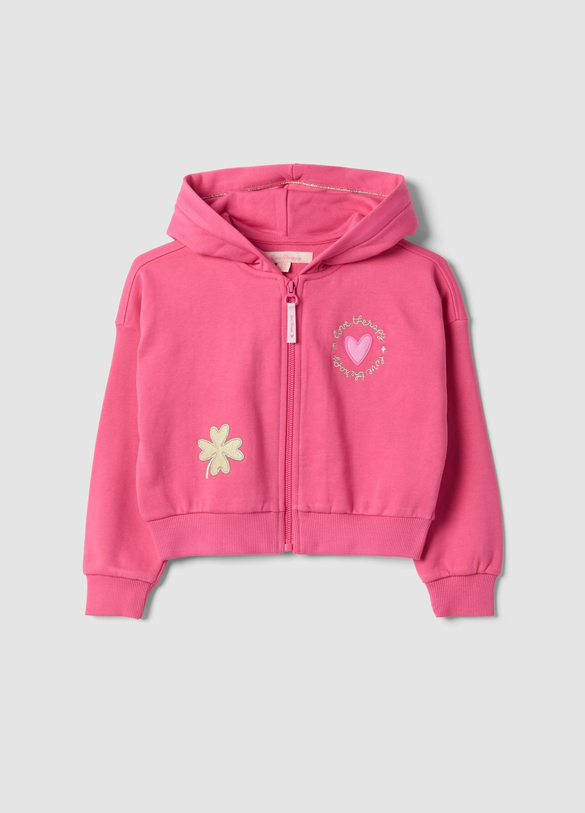Felpa rosa in misto cotone con cappuccio e girocollo
