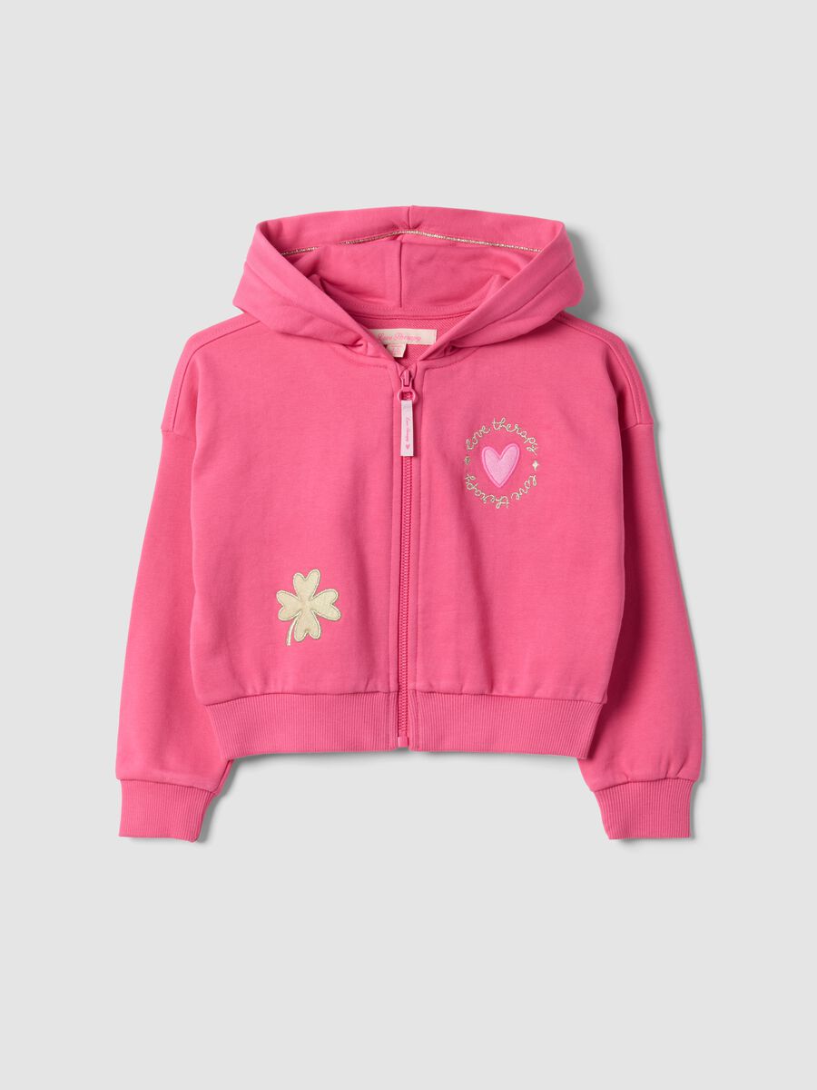 Pink cotton-blend hoodie with crew neck_0