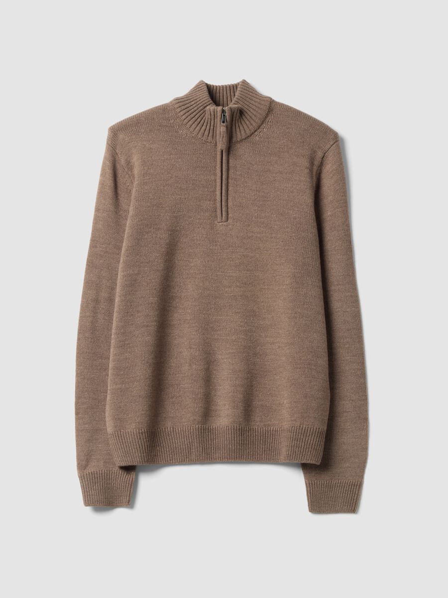 Brown half-zip regular-fit jumper in jersey knit_0