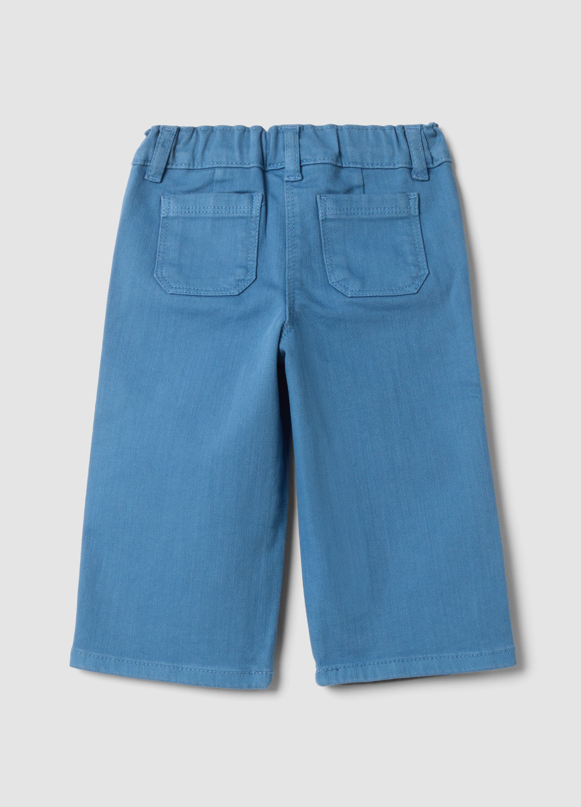 Light blue straight-fit stretch cotton trousers