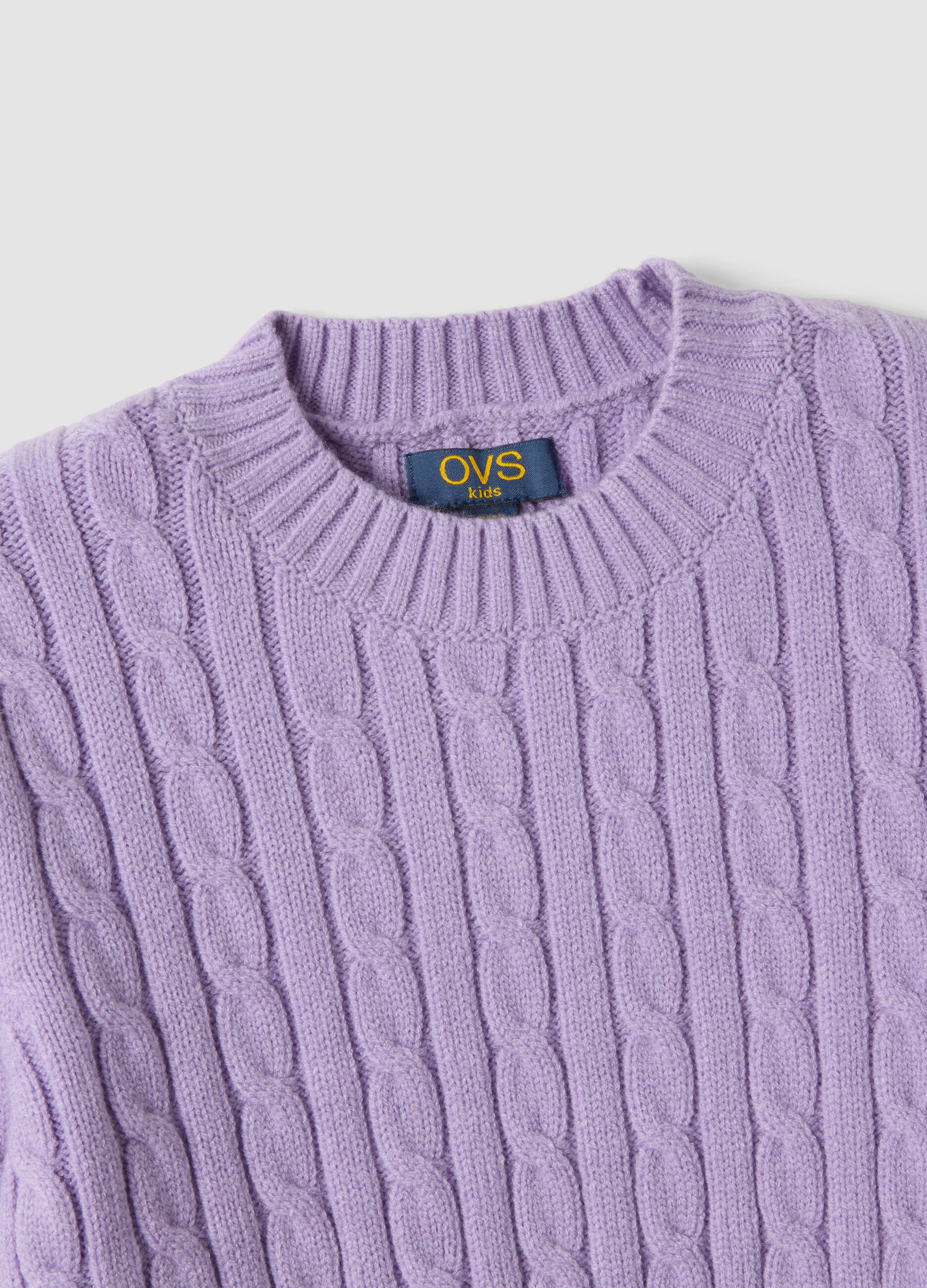 Purple cable-knit crew-neck jumper, regular fit