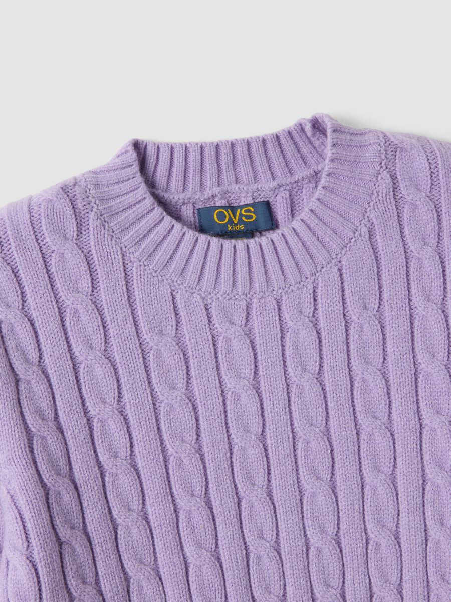 Purple cable-knit crew-neck jumper, regular fit_1