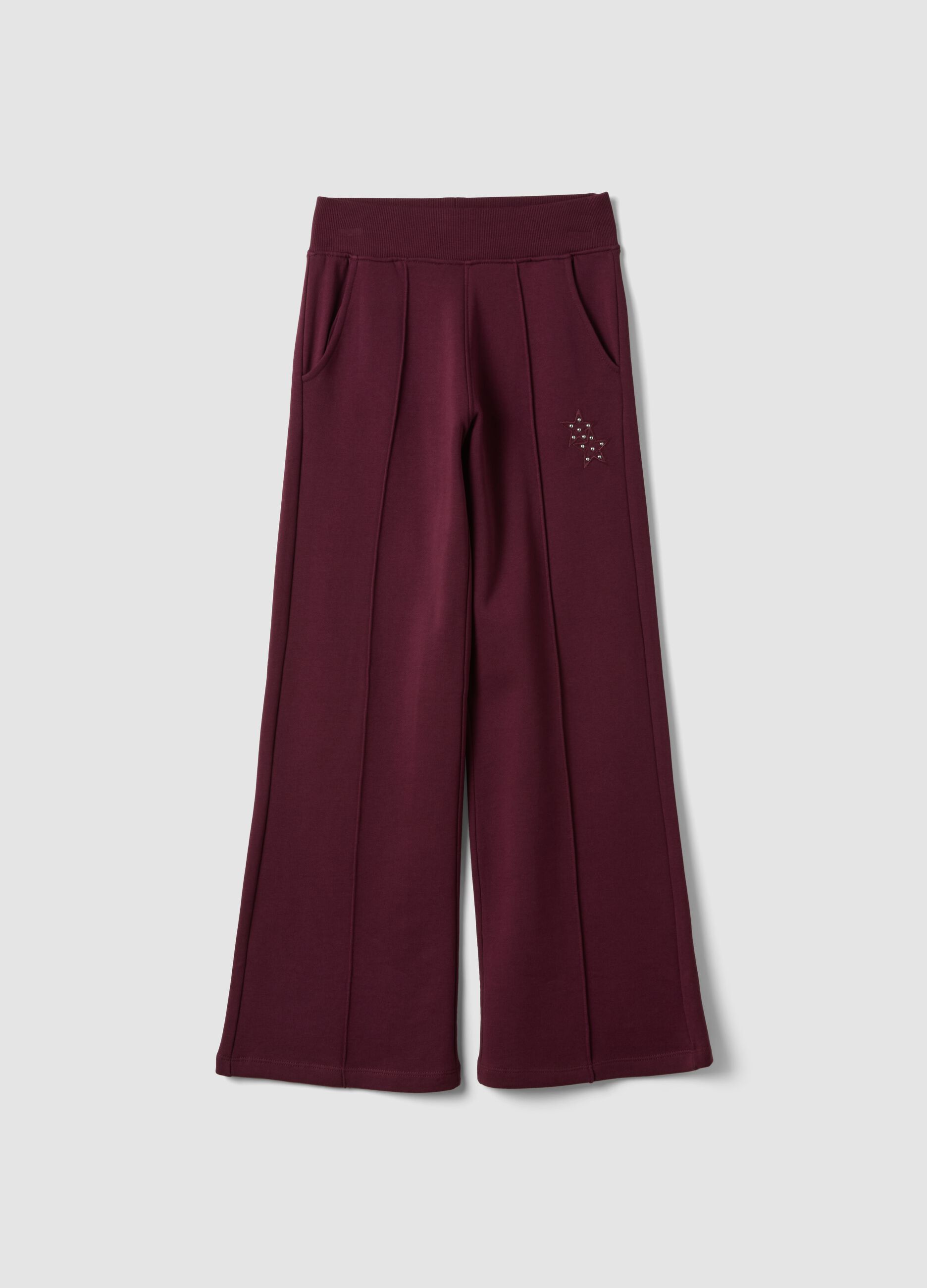 Pantaloni viola prugna in puro cotone wide leg