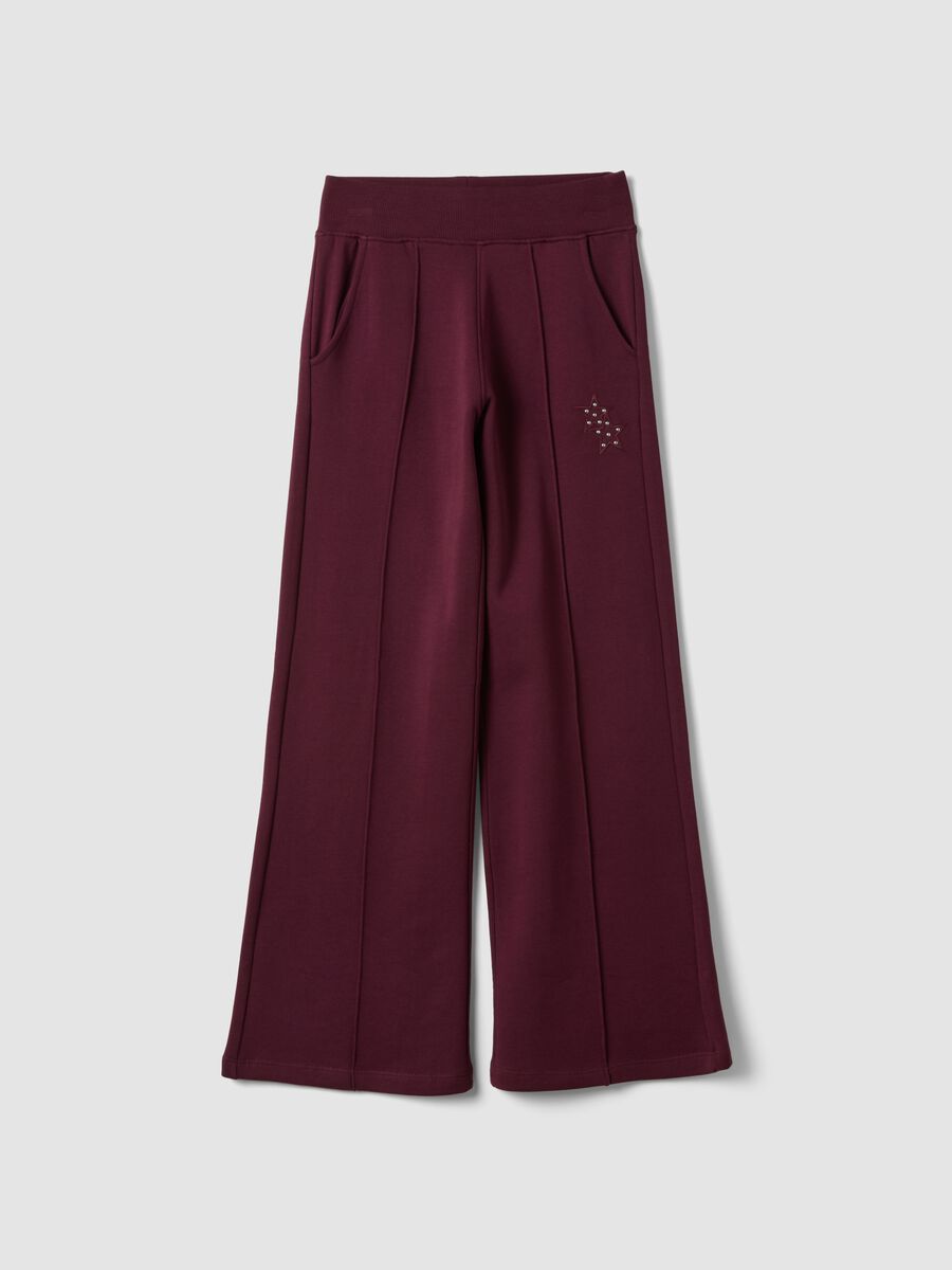 Pantaloni viola prugna in puro cotone wide leg_0
