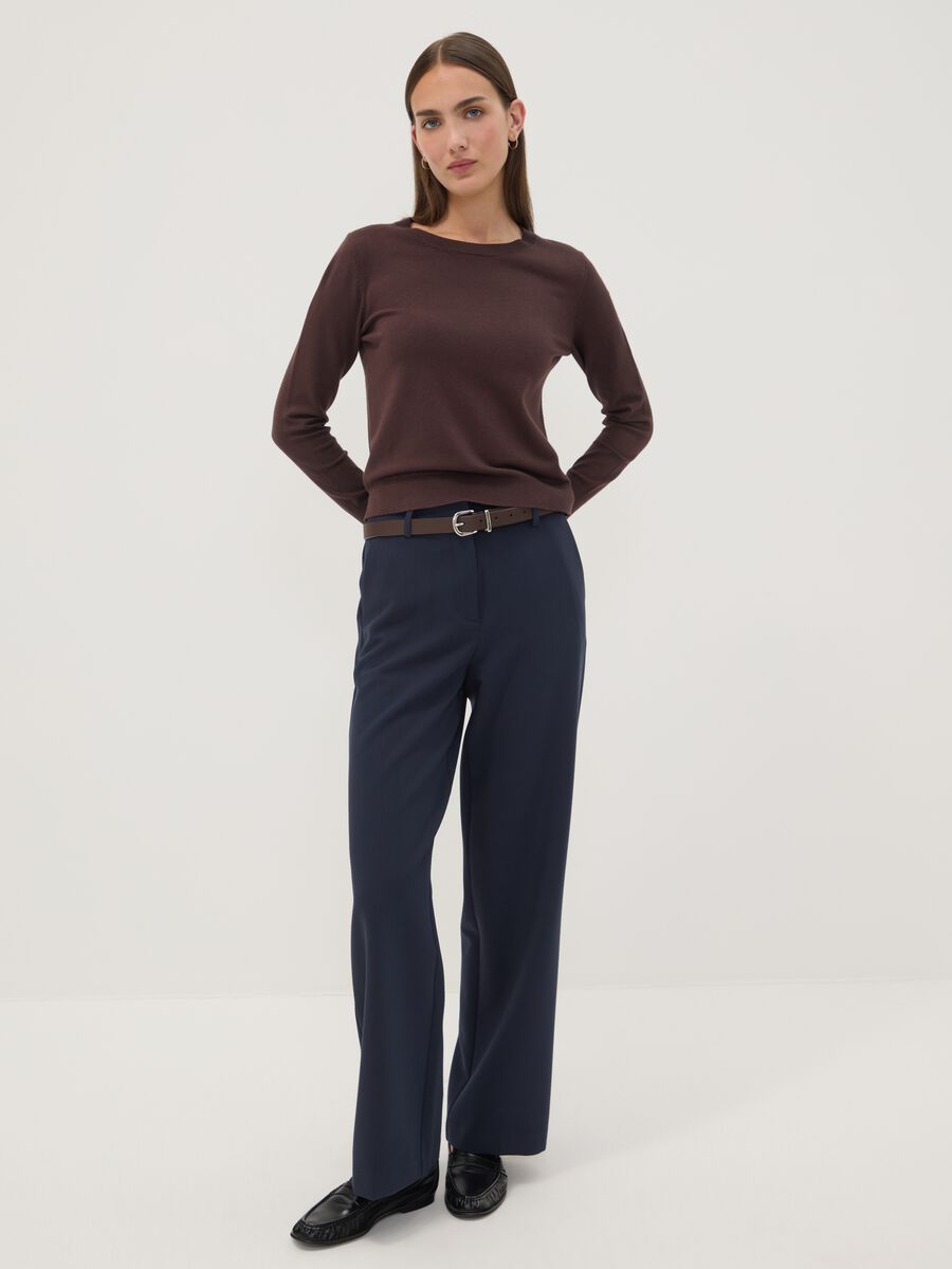 Maglia marrone in misto viscosa girocollo_1