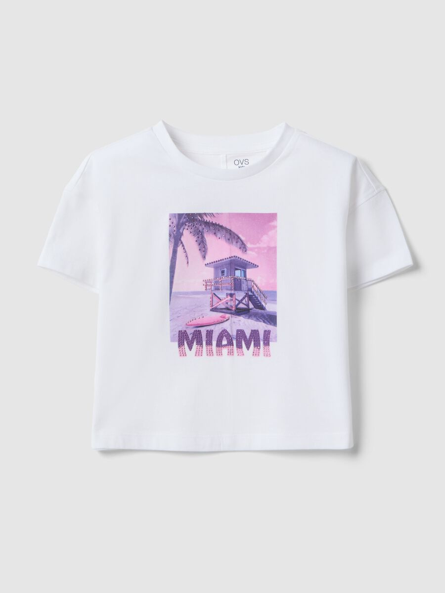Girls' white pure cotton t-shirt regular fit with print_0