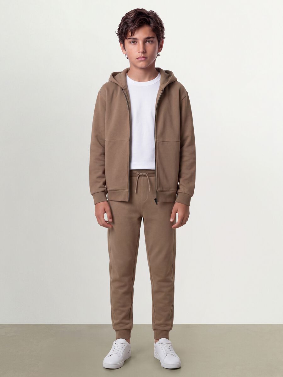 Beige organic cotton zip-up hoodie for boys, relaxed fit_3
