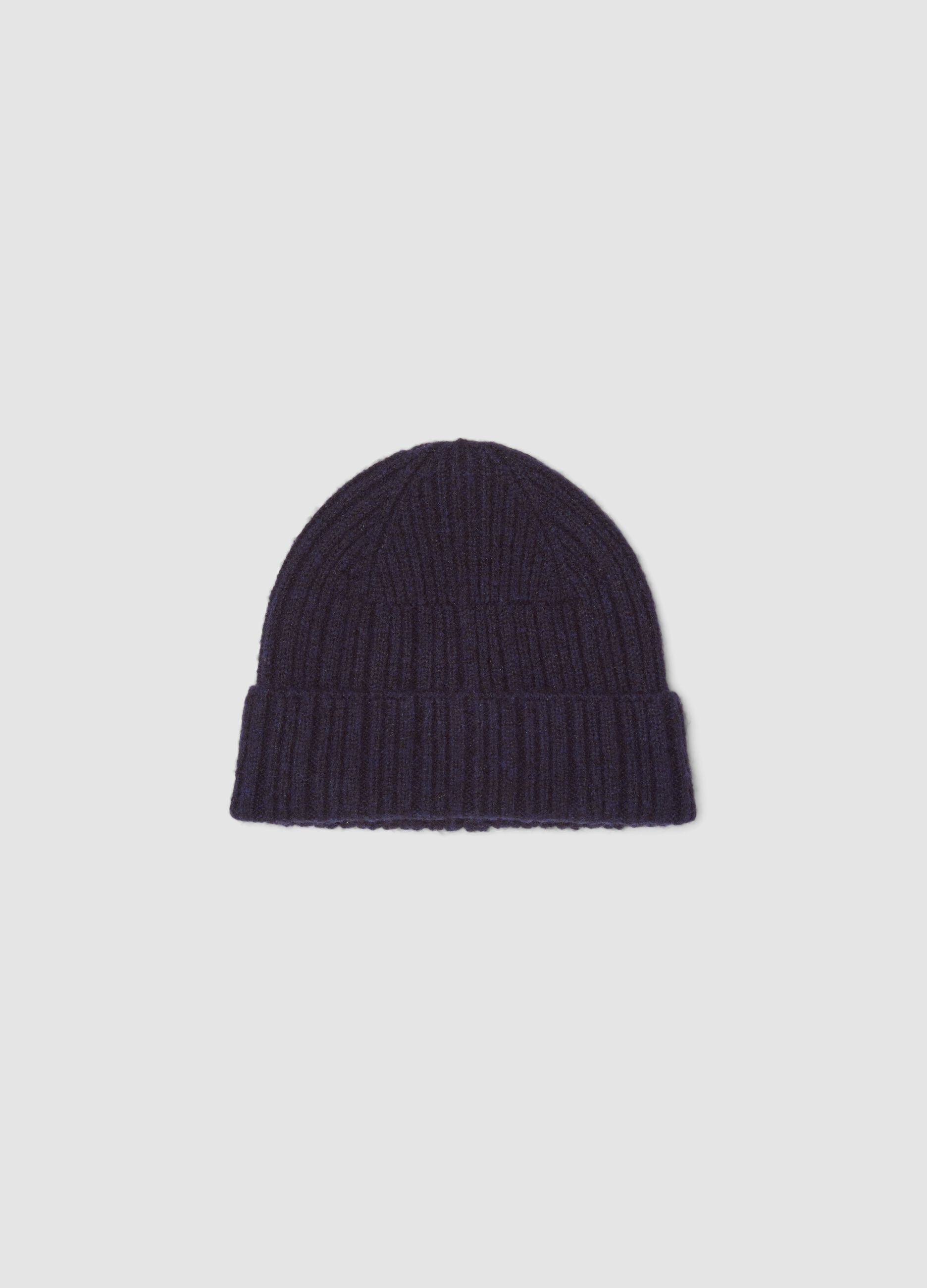 Berretto blu navy in lana elasticizzata a costine