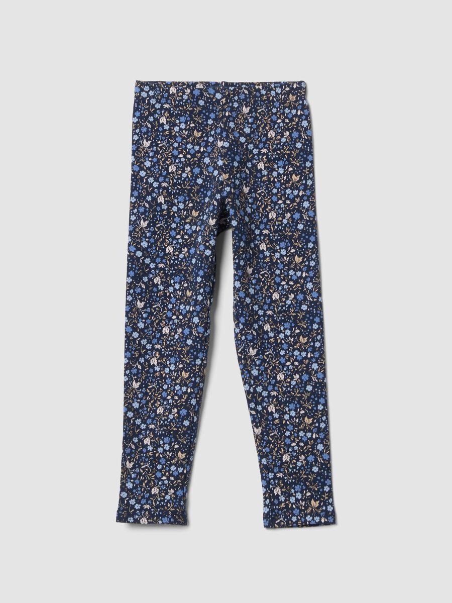Blue skinny organic stretch cotton leggings with floral print_0