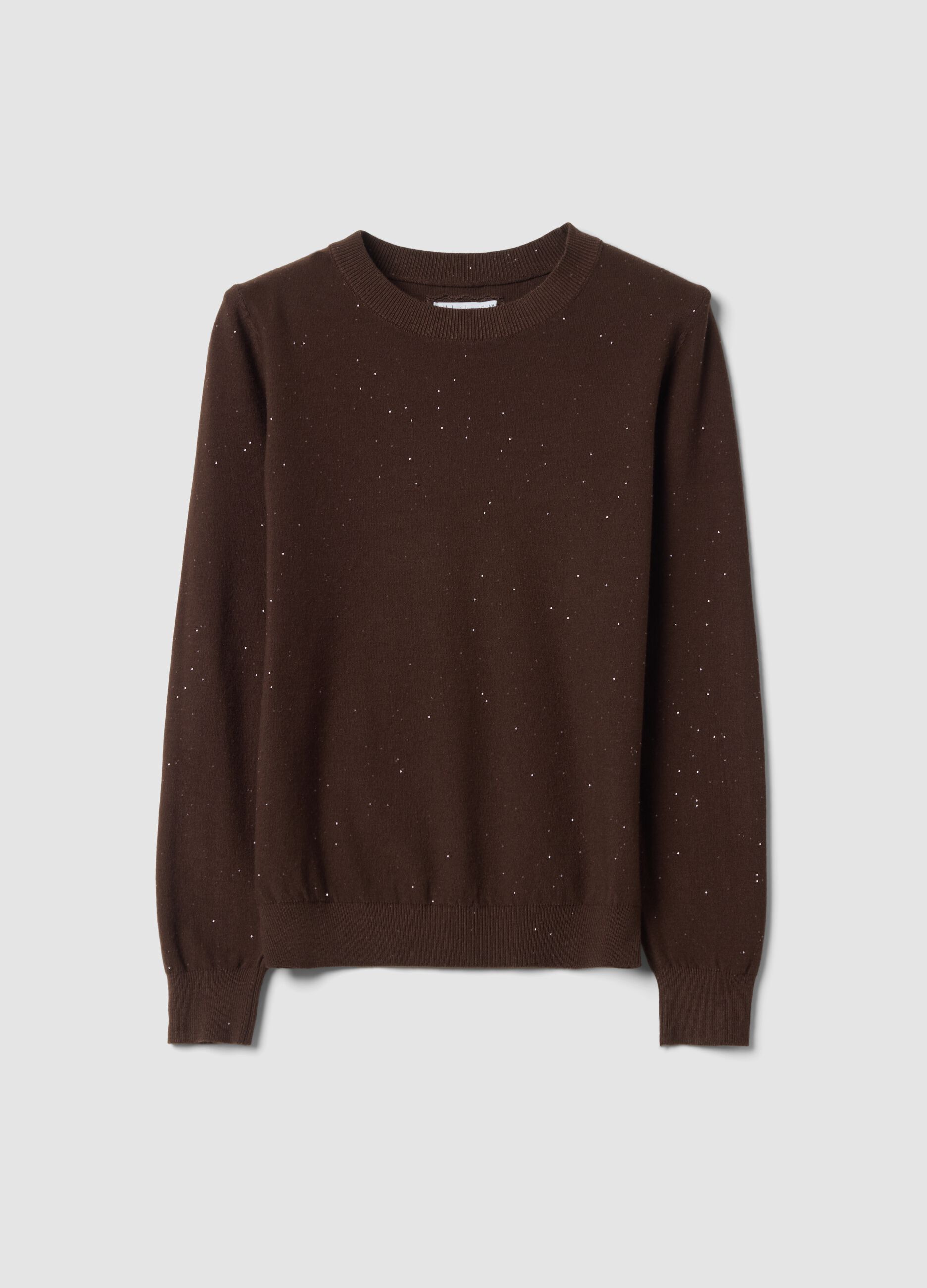 Brown viscose-blend sequin jumper, regular fit
