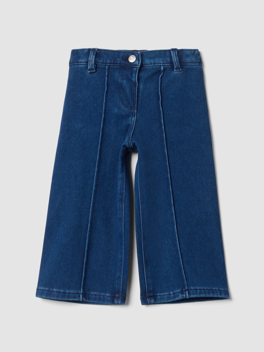 Jeans blu scuro wide leg in cotone elasticizzato_0