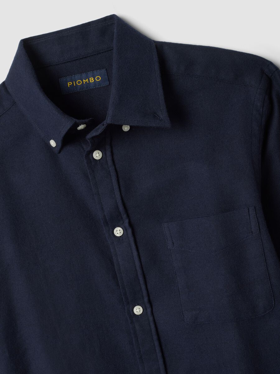 Navy blue pure cotton flannel shirt, regular fit_2